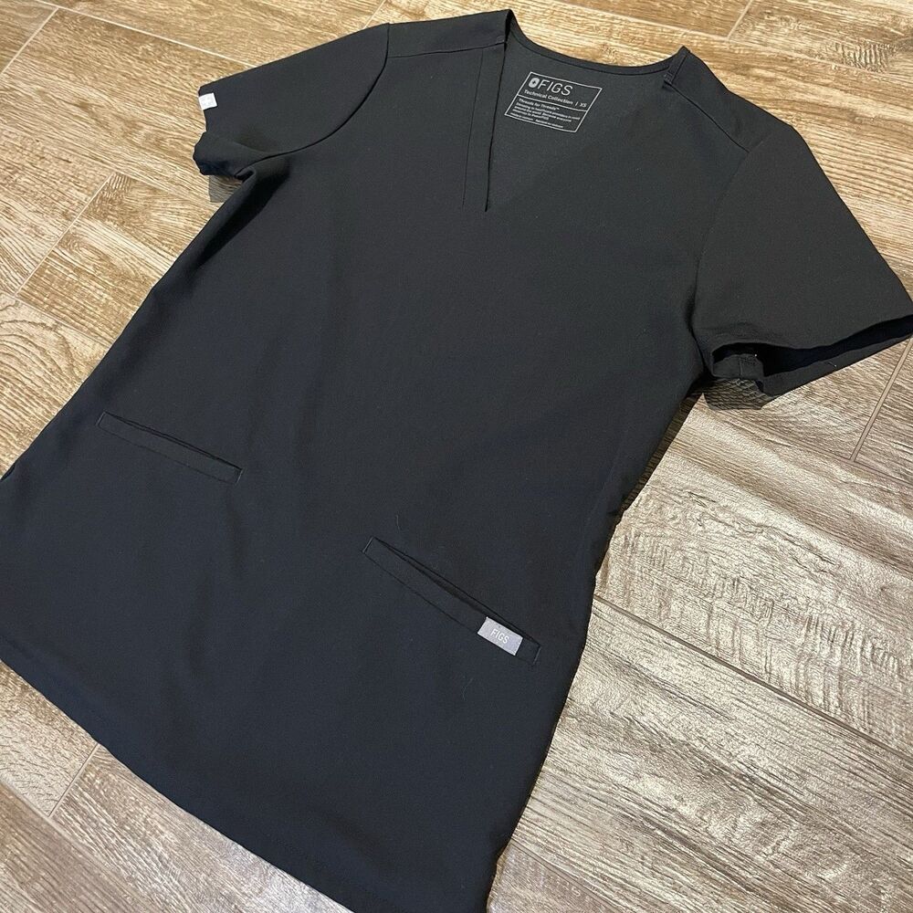 FIGS Casma Scrub Top XS Black 3 Pocket FW1100 Nurse Medical Uniform Pocket Shirt